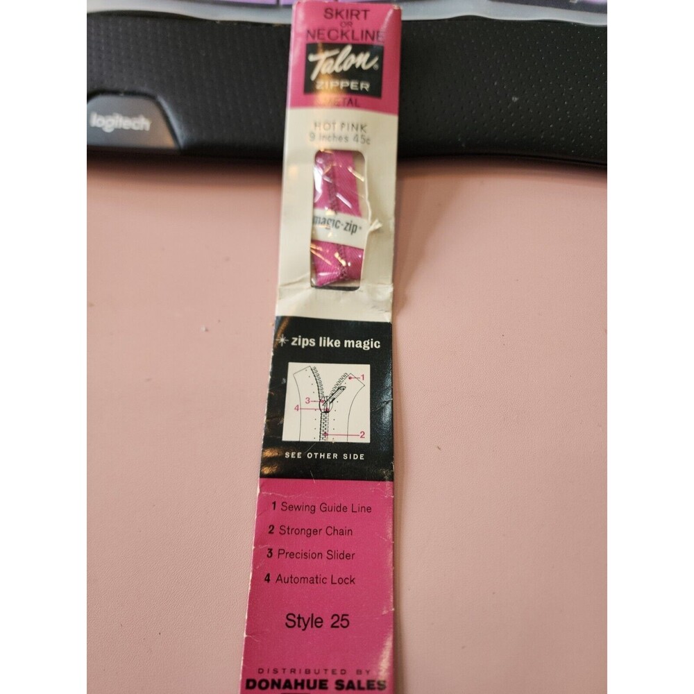 Vintage Talon Zipper Vintage NOS Hot Pink 9 inches Metal Neckline Style 25